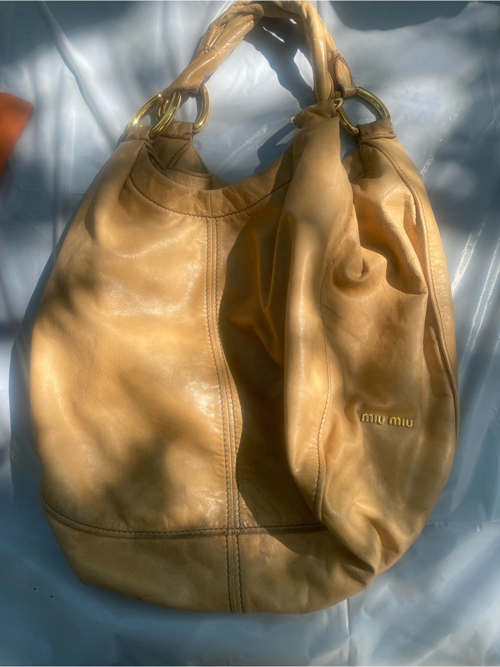 Miu Miu Leather Hobo Bag in Camel!